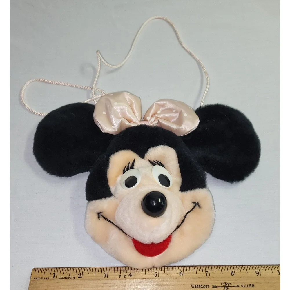 Disney Minnie Mouse Plush Crossbody Bag Vintage Mickey's Pals Black Pink Bow